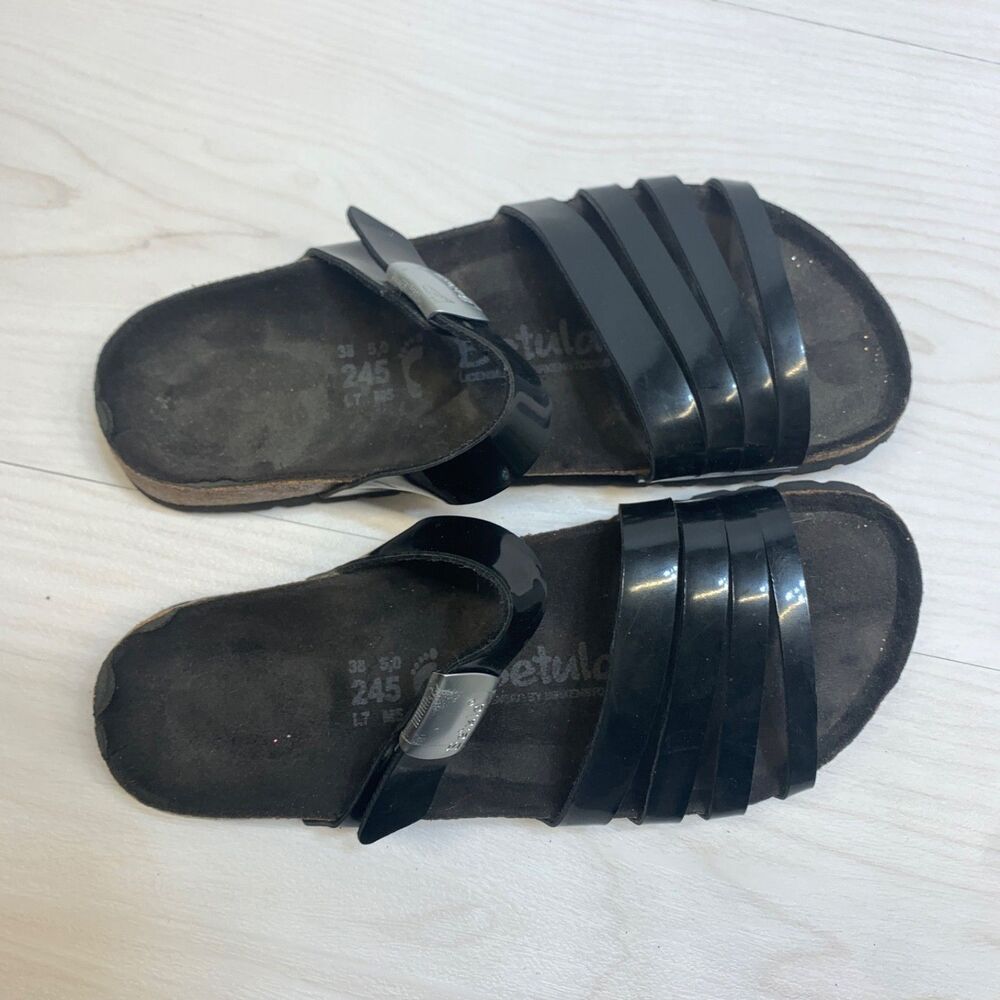 Women's 7 Birkenstock 38 Betula Burma Black Birko-Flor Sandals Strappy - Picture 12 of 12